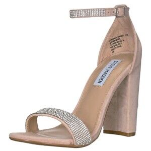 Steve Madden Carrson Rhinestone Leather Suede Ankle Strap Block Heel Sandal 8